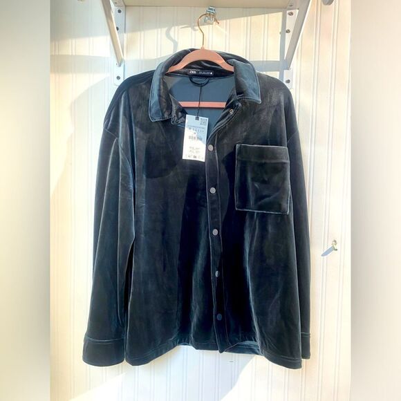 NWT Zara Velvet Jacket in Dark Gray Sz M - Picture 1 of 4